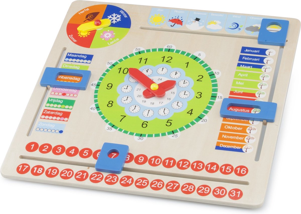 New Classic Toys® Houten Kalenderklok - Leer Klokkijken - Leerklok - Weet jij welke dag het is? Hoe laat is het? Schijnt de zon? - Dagen, Maanden, Seizoenen & Weer - Educatief Speelgoed - Vanaf 3 Jaar — afbeelding 11