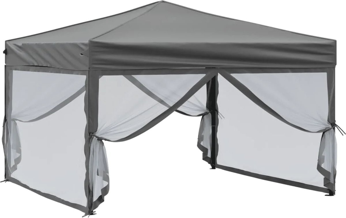 Partytent opvouwbaar - Paviljoen - 3x3 - Easy up - Waterdicht - met Zijwanden - Weerbestendig - Antraciet