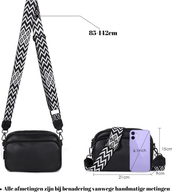 FASSIONA Sac Bandoulière Femme - sacs bandoulière - Klein Sac - Cuir - 5 Compartiments - Petit Sac Bandoulière - Zwart