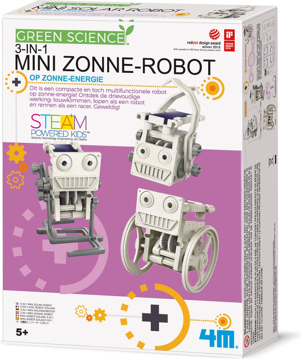 4M wetenschap en spel - zonne-energie robot - 3-in-1 - bouwpakket - kidzlabs - green science - 5 jaar