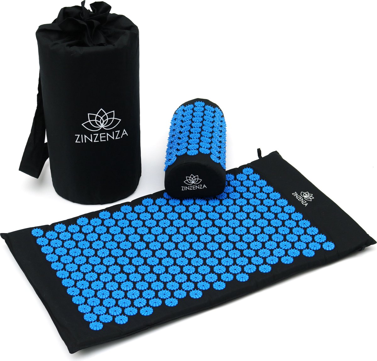 Goedkoopste Zinzenza - Spijkermat (acupressuur mat of shakti mat) met kussen - blauw met zwart