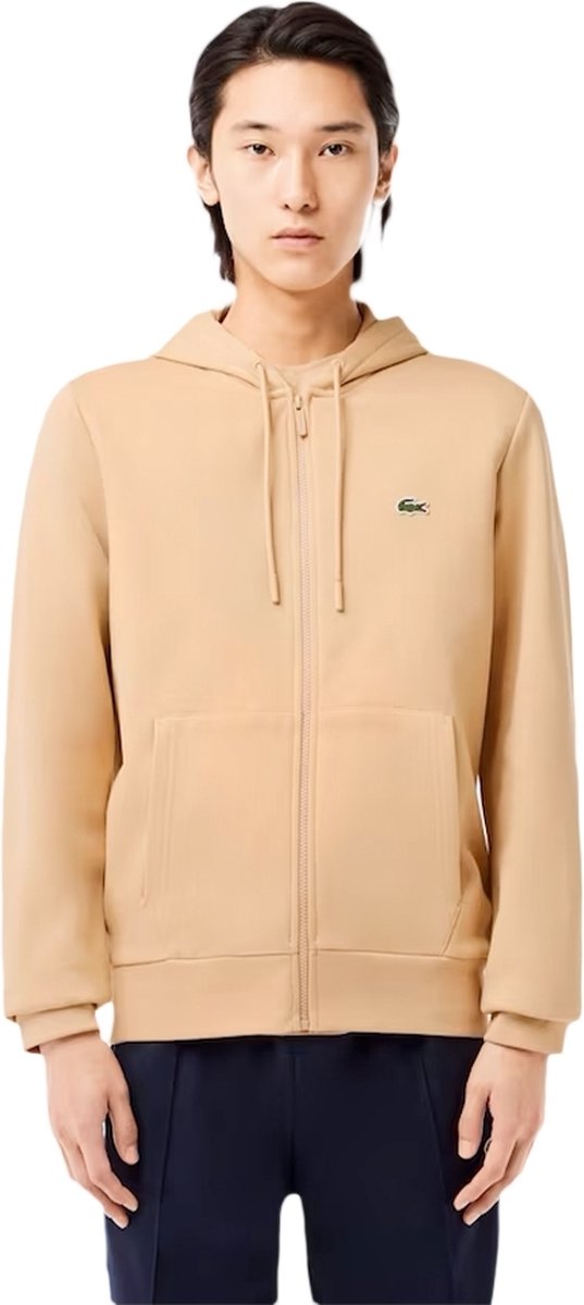 Lacoste – Fleece Hoodie Met Rits – – Voorzien Van Geborduurde Krokodil En Kangoeroezak En Jersey Voering – Voor Sport En Casual – Croissant Katoenmix Beige