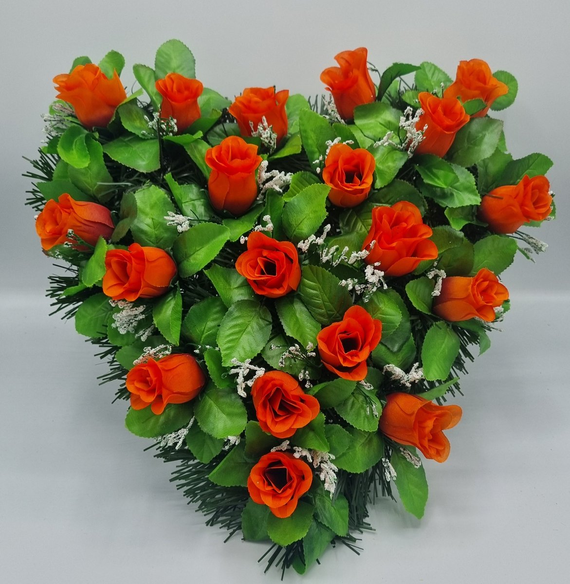 Herdenkingslichtjes Bloemstuk - W847/38 - Hart - Roos - Peach - 40cm - Verzwaard - Buigzaam - Grafdecoratie Peach/Oranje