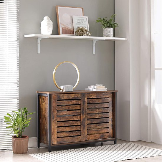 Mazazu - Buffet - Armoire avec portes - Industriel - Marron/noir - Bois - Acier - 100x35x70