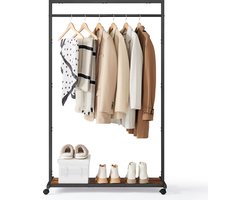 MIRA Home Kledingrek op Wieltjes - Garderoberek Metaal - tot 60 kg - 95x44x158 cm - Bruin/Zwart