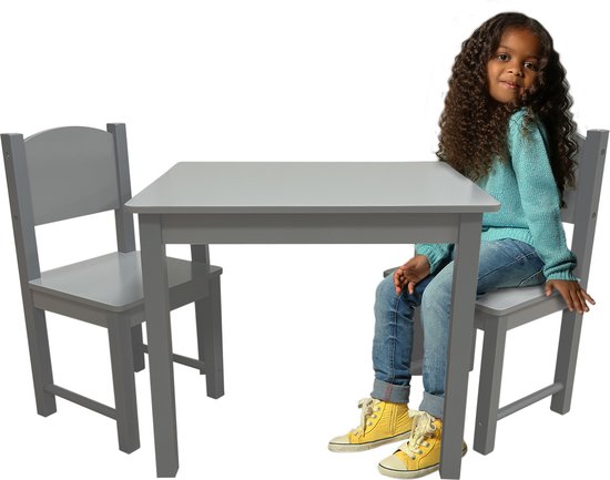 Foto: Maxx kidz kindertafel met 2 stoeltjes speeltafel voor kinderen ideaal als tekentafel peuter stoeltje met tafel kindermeubels van hout grijs