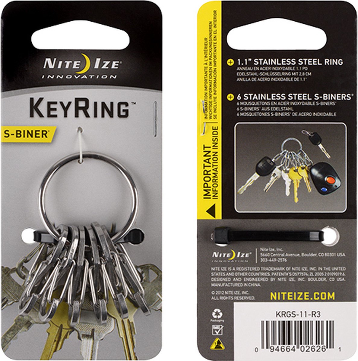 NITE Ize NI-KRGS-11-R3 KeyRing 6 S-Biner Sleutelring Zilver 1 stuk(s)
