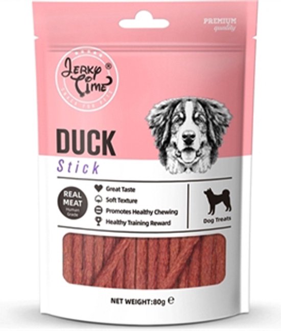 3 X JERKY TIME HOND-- -3 X 80 GR =240 GR -- 1 X CHICKEN EN CODFISH SANDWICH + 1 X DUCK STICKS + 1 X CHICKENSTICKS - BEVORDERD GEZOND KAUWEN.