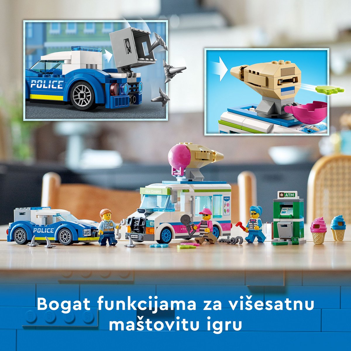 LEGO® City IJswagen politieachtervolging 60314 bouwset voor kinderen vanaf 5 jaar; met een ijswagen met kledderschieter, een onderscheppingsvoertuig van de politie, een geldautomaat en 2 personages uit de LEGO City tv-serie (317 onderdelen) — afbeelding 17