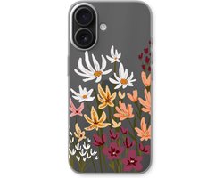 Case Company® - Hoesje geschikt voor iPhone 16 hoesje - Painted wildflowers - Soft Cover Telefoonhoesje - Bescherming aan alle Kanten en Schermrand