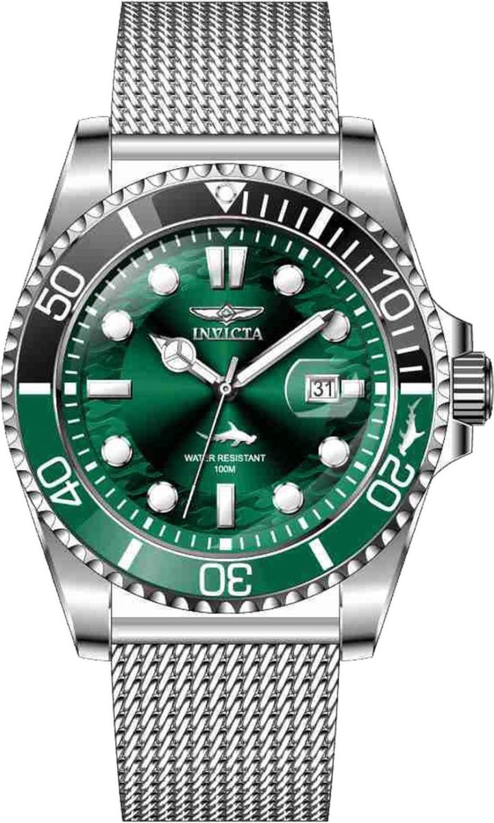 Invicta Pro Diver 47174 Heren Horloge - Waterdicht - Analoog - Quartz Uurwerk - Roestvrij Staal met groene Wijzerplaat - 43mm