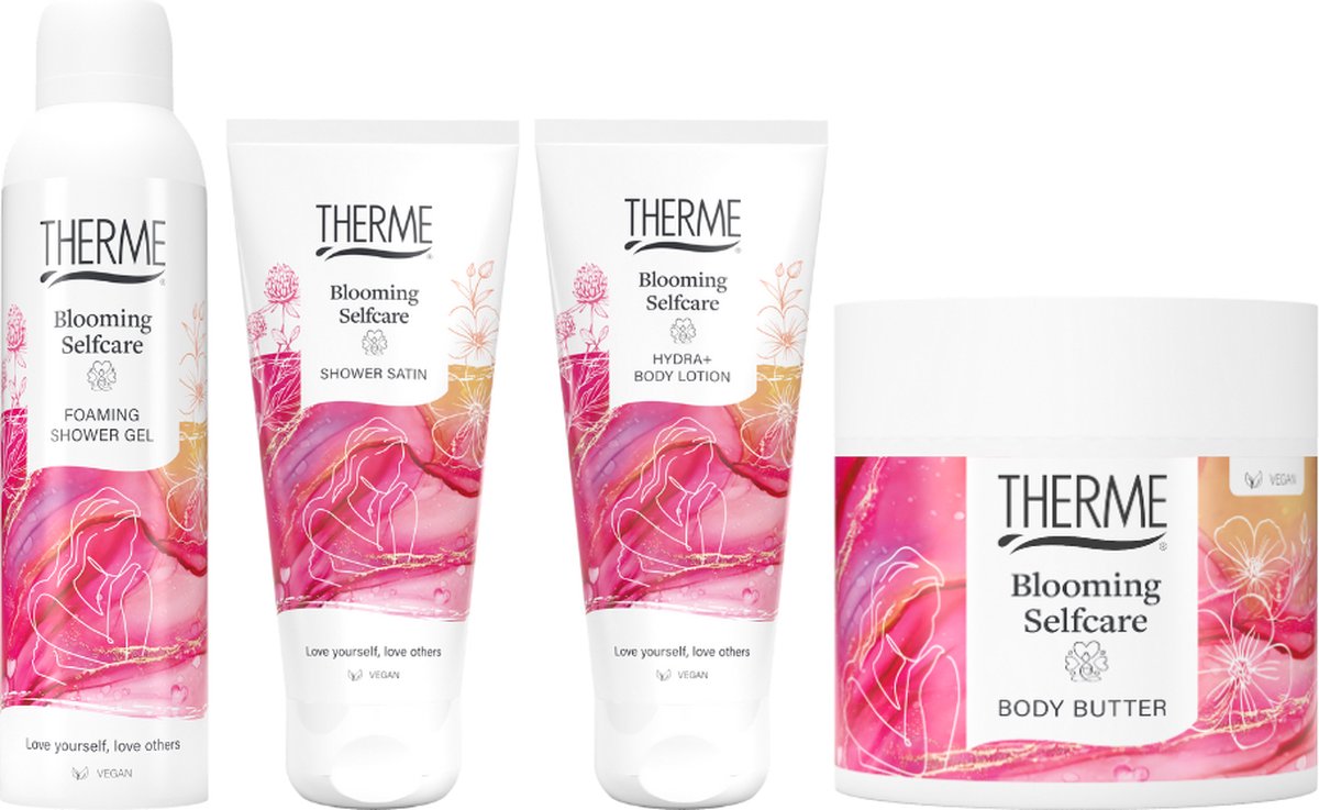 Goedkoopste Therme Cadeauset Blooming Self Care Compleet - Therme Foaming Shower Gel Blooming Self Care - Therme Body Butter Blooming Self Care