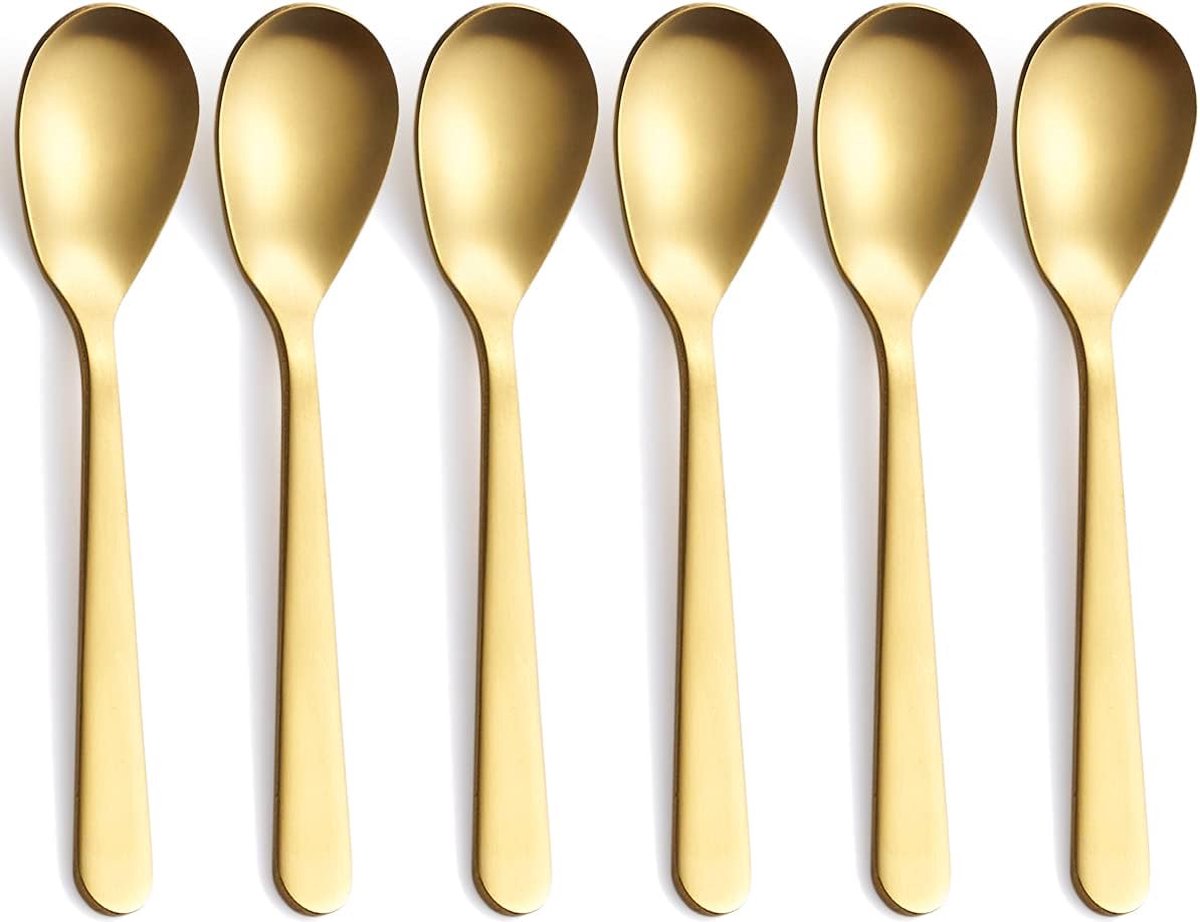Mat gouden demitasse espressolepel roestvrijstalen gesatineerde koffielepel mini theelepel suikerlepel 4 7 pak van 6