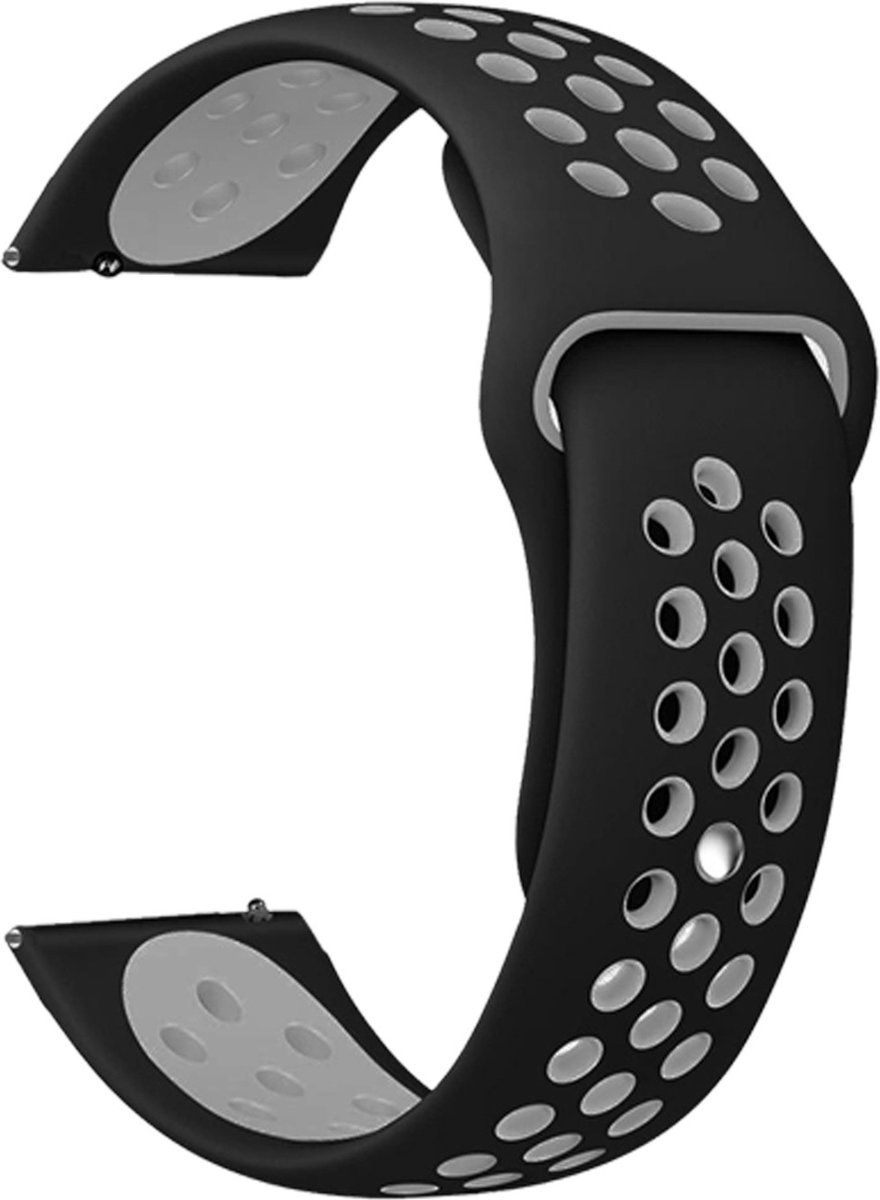 Stravo 20mm Siliconen Sportbandje - Zwart/grijs - Compatibel met Samsung Galaxy Watch 3/4/5/6/7/Pro/Active 2, Garmin Approach/Forerunner/Venu 2 Plus/SQ/Vivomove, Polar Ignite/Unite, Huawei - Geschikt voor mannen en vrouwen, Zacht en Ademend