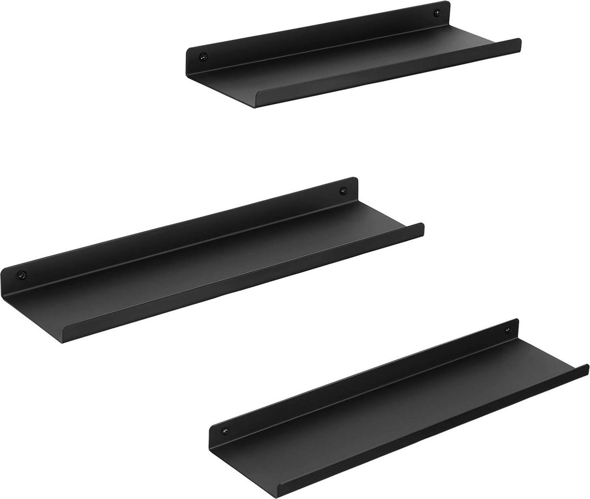Metalen wandplanken set van 3 zwevende planken - industriële stijl - decoratie fotolijsten - snuisterijen - 6 schroeven - meerdere indelingen - zwart LFS12BK Opbergrek