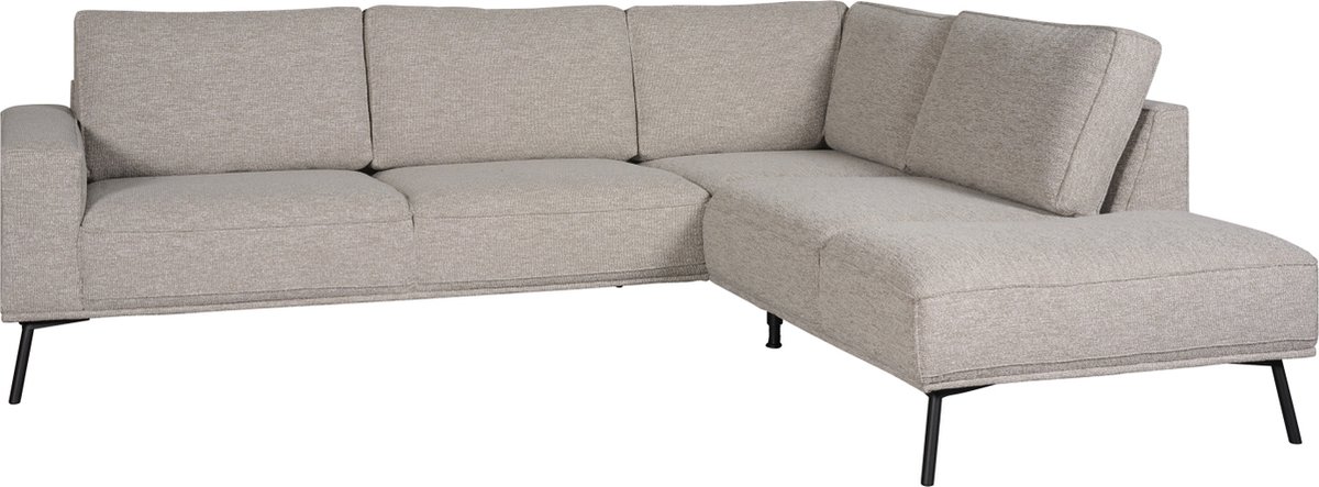 Hoekbank Alford - Textiel - Naturel - 260x85x208 cm - Divan Rechts - Zwarte Poten