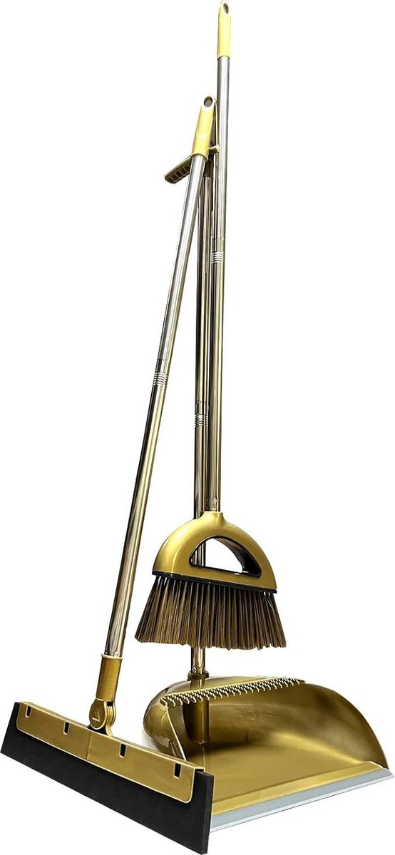 Goedkoopste Bezem driedelige set - harde vloer - roestvrij staal - varkenshaar - zwart/zilver/goud