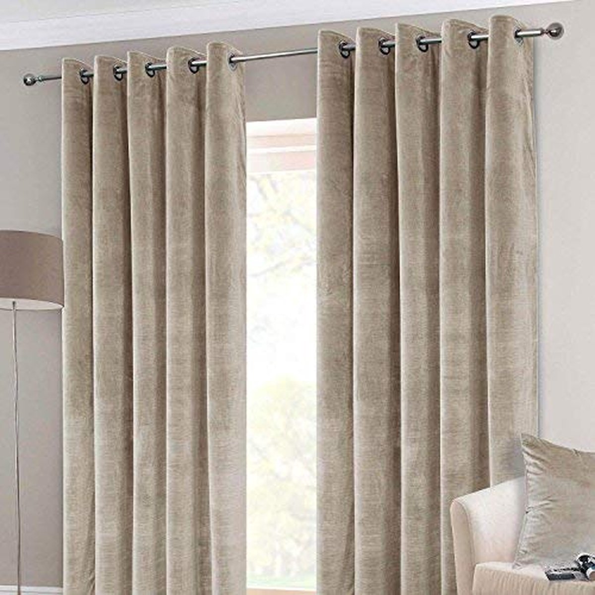 Homescapes fluwelen gordijnen met oogjes champagne 2 stuks - 167 x 137 cm