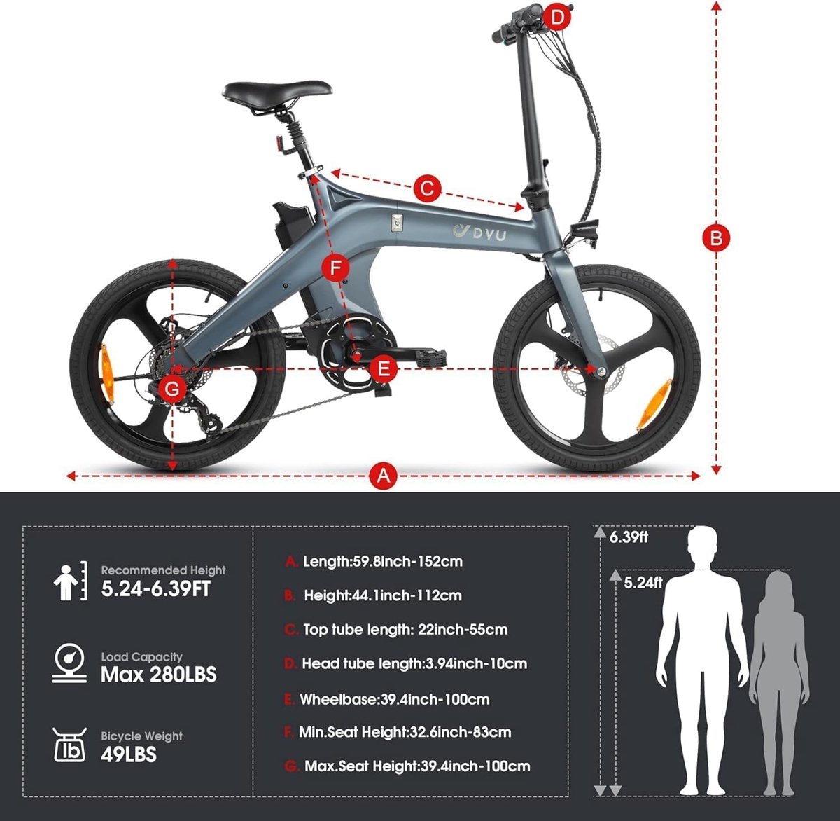 DYU T1 20 Inch Elektrische vouwfietsen - Elektrische fiets thumbnail 4