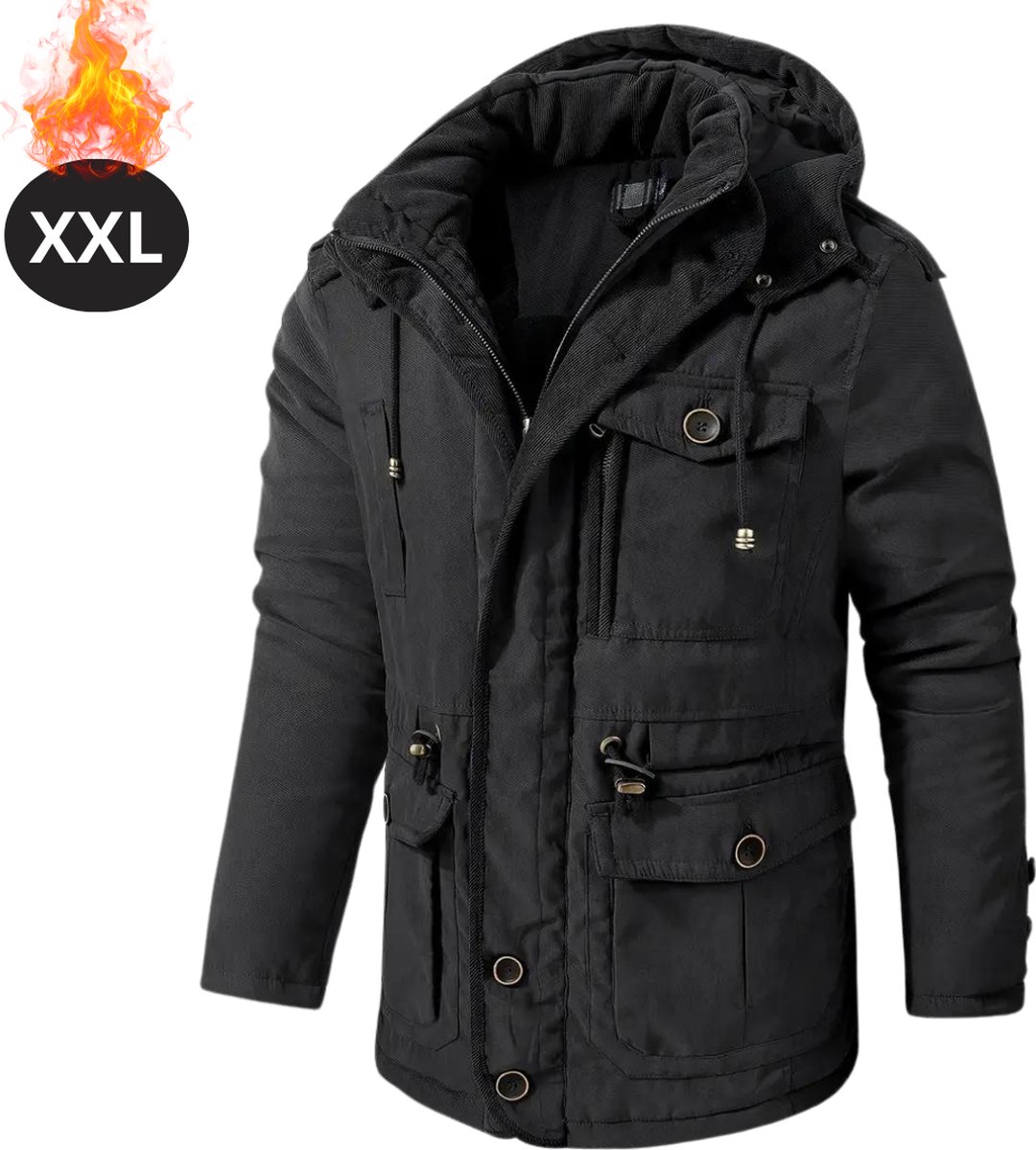 Nivard Winterjas Parka Heren Winter Jas Volwassen Stijlvol Met Capuchon Zwart