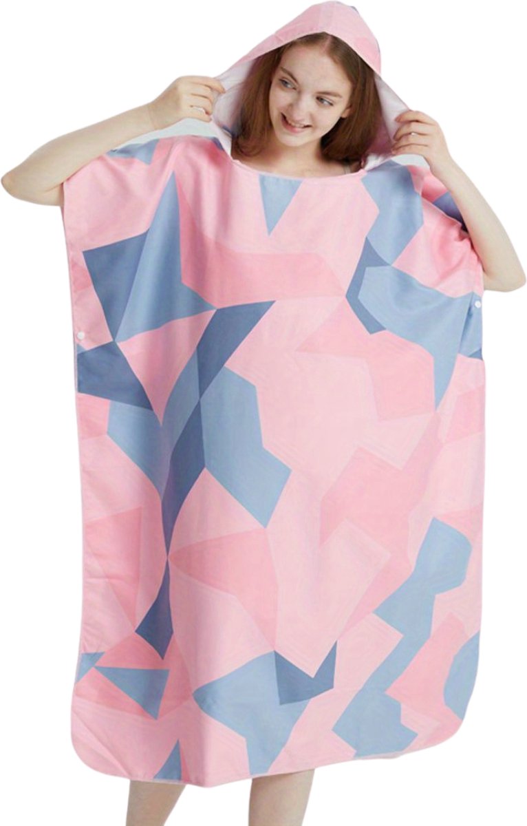 Bovista Surf Poncho Voor Volwassenen - Omkleed Handdoek Zacht - Dames & Heren - Roze