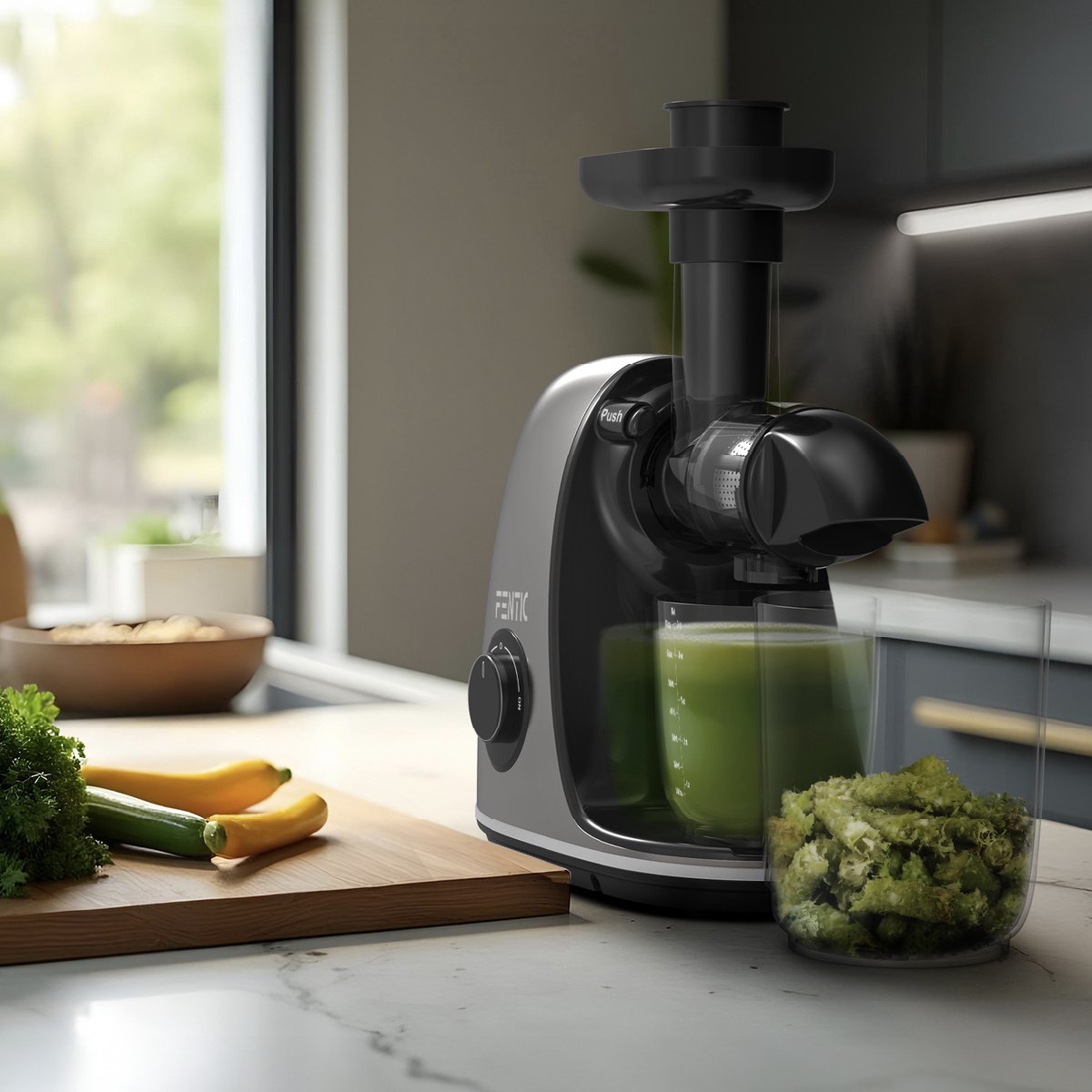 Fentic Slow Juicer - Sapcentrifuge voor Groenten en Fruit - Juicer met Pulpreservoir - Fruitpers - 700ml - Juice Maker - Antraciet thumbnail 5