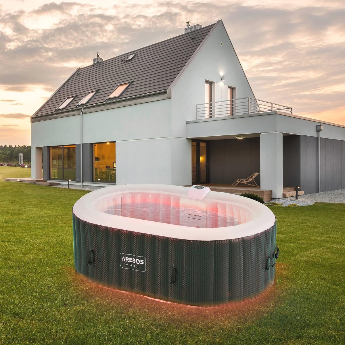 Opblaasbare Hottub met LED Verlichting voor 2 Persoons - 90 Luchtstralen - 550L Bubbelbad voor Binnen en Buiten - Intuïtief Ontwerp