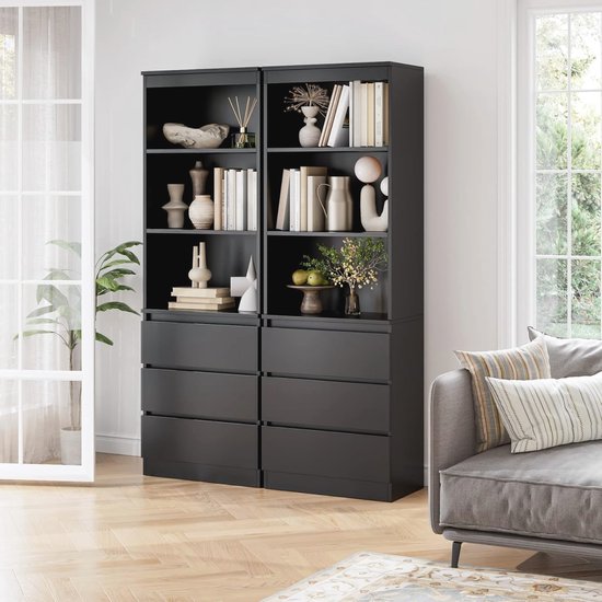 FirFurd 180 cm hoge boekenkast met 4 laden en 8 vakken, hoge