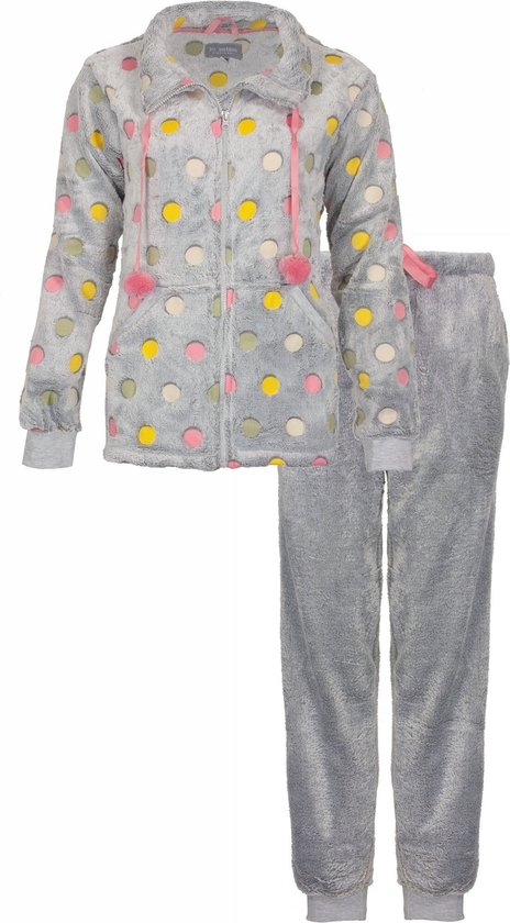 Irresistible Dames Huispak - Fleece - Bolletjes - Grijs - Maat XL