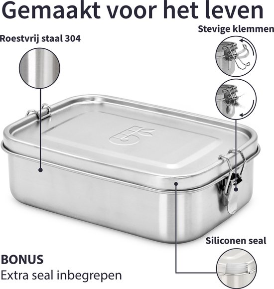 Boite Gouter Inox 800 ml | Boite à Gouter Sans Bpa | Boite Repas Hermetique | Boite Compartiment Repas | Lunch Box Etanche | Bento Inox 800 ml | Lunchbox | Bambaw