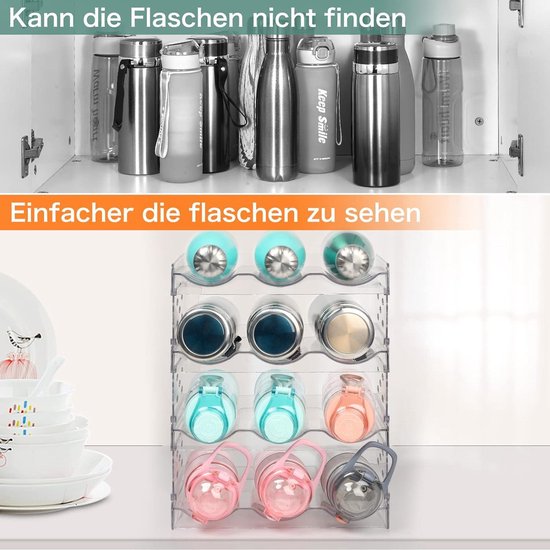 Stapelbare waterfles organizer voor kast, bijkeuken, vriezer - plastic waterfles houder en wijnrek opslag organizer voor keuken werkbladen, koelkast - houdt 3 flessen elk Stapelbare waterfles organizer voor kast, bijkeuken, vriezer - plastic waterfles houder en wijnrek opslag organizer voor keuken werkbladen, koelkast - houdt 3 flessen elk