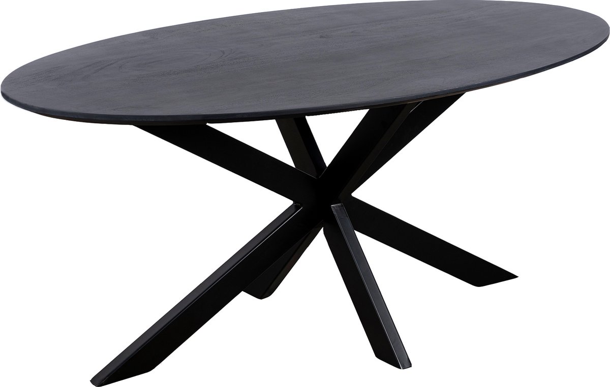 QUVIO Eettafel Sofia– Ovaal – 180x90 cm – Stalen kruispoot – FSC®-gecertificeerd mangohout – Zwart
