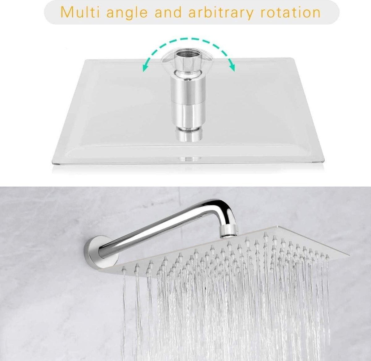 30 cm RVS Wandmontage Douchekop Verlengarm Regendouche Installeren Gemakkelijk Badkamer Accessoires, Chroom, 30 cm