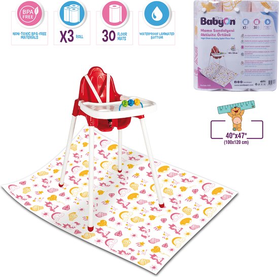 Spatmat voor kinderen op een Rol - waterdicht - waterproof - kleed Onder de Kinderstoel - 100x120 Wegwerp Vloermat Onder Kinderstoel - Baby - Maaltijd-Picknick-Knutselen - Kinderdagverblijf - School - tafelkleed - Eenhoorn Motief - 30 stuks van Merkloos — afbeelding 2