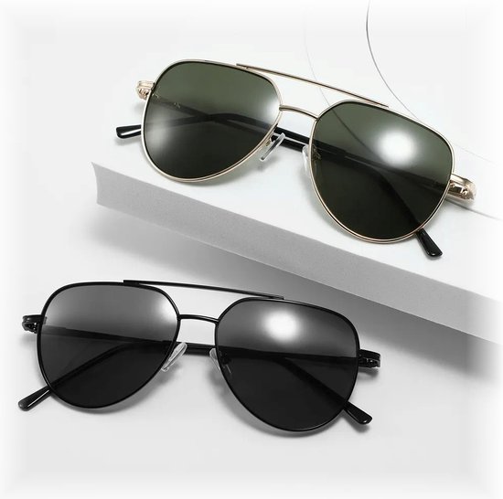 Fako Sunglasses® - Pilotenbril - Piloot Zonnebril - Heren Zonnebril - Dames Zonnebril - Model Clark - Goud - Groen van Fako Sunglasses® — afbeelding 2