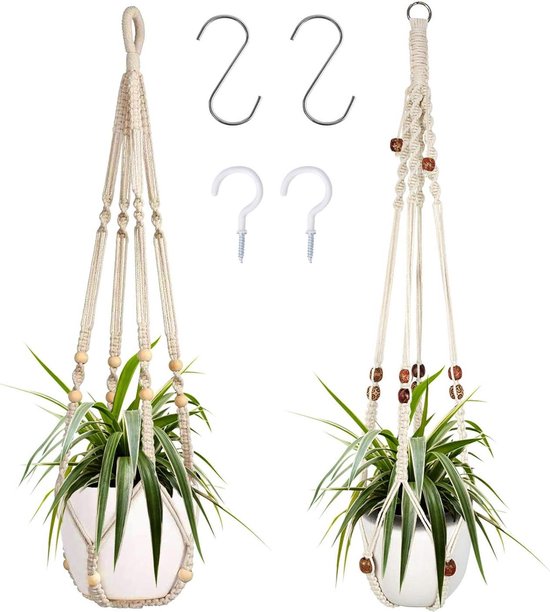 Mrs. Jones Set Van 6 Maten Macramé Hangende Plantenbakhouder Plantenhanger Kit Hangende Plantenmand Touwhouder Voor Binnen En Buiten Decoraties Mooie Hangende Plant Voor Vetplanten Cactussen Kruiden