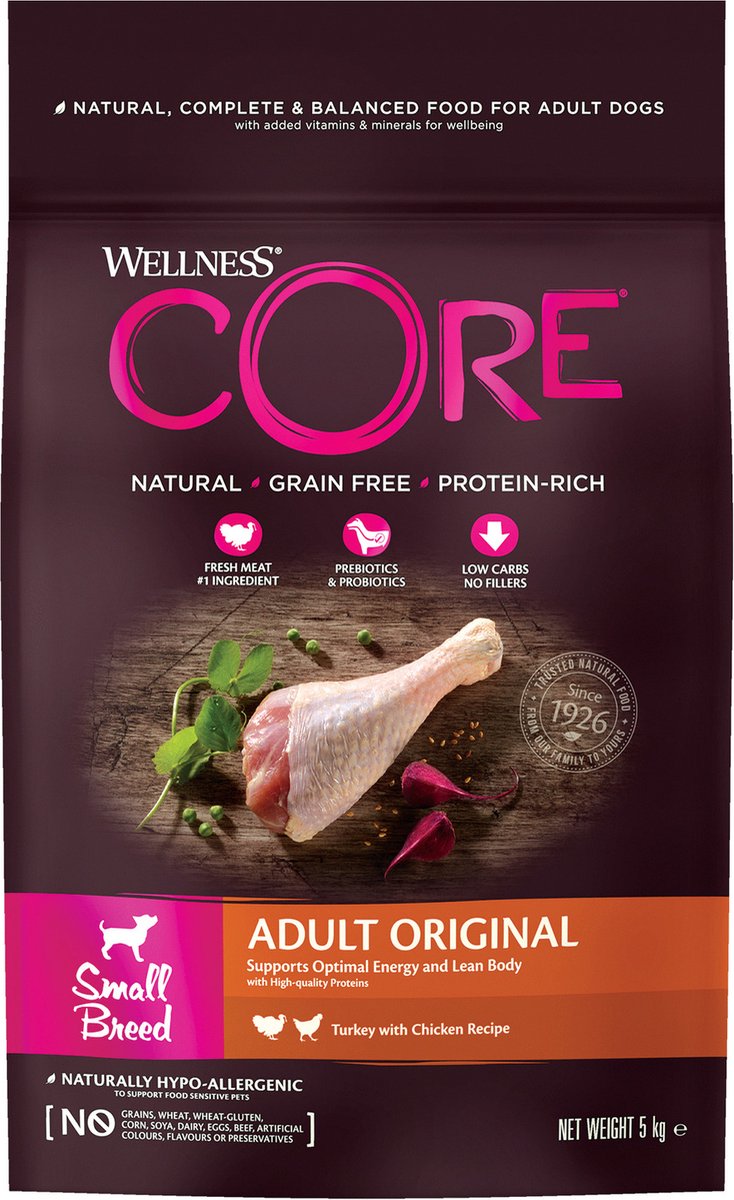 Wellness Core Grain Free Dog Small Breed Adult Original – Hondenvoer – Kalkoen Kip 5 kg