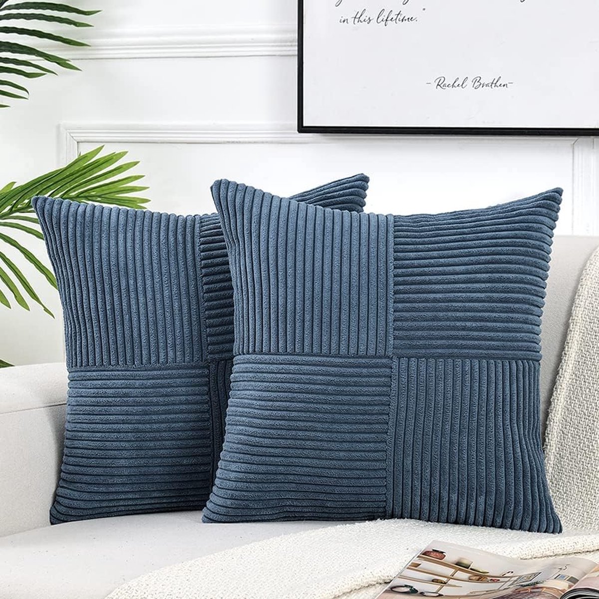 Goodivery ® Set van 2 Zachte Moderne Kussenhoezen in Denimblauwe Corduroy voor Boho Decoratie