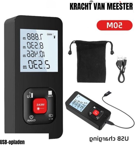 Mètre laser - Télémètre portée de 50 mètres - Mètre laser de haute précision - Télémètre laser - Télémètre - Ruban à mesurer numérique