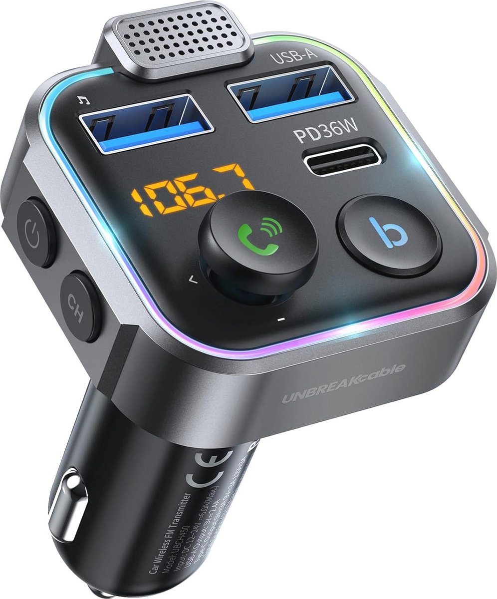 Bluetooth FM-transmitter voor Auto met Snelle Lader en Handsfree Functie