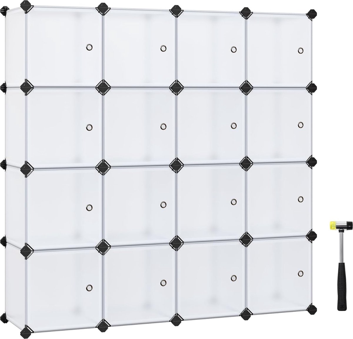FurnStar - Reksysteem - schoenenrek - set van 16 kubussen - kledingkast van kunststof - met deuren - steekrek - opslag van kleding - schoenen en boeken - eenvoudige montage - wit