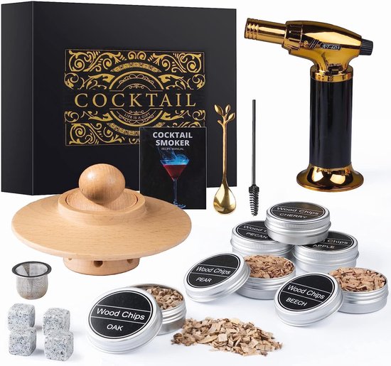 Cocktail Smoker Set - Inclusief Aansteeker, 6 Soorten Houtsnippers & 2