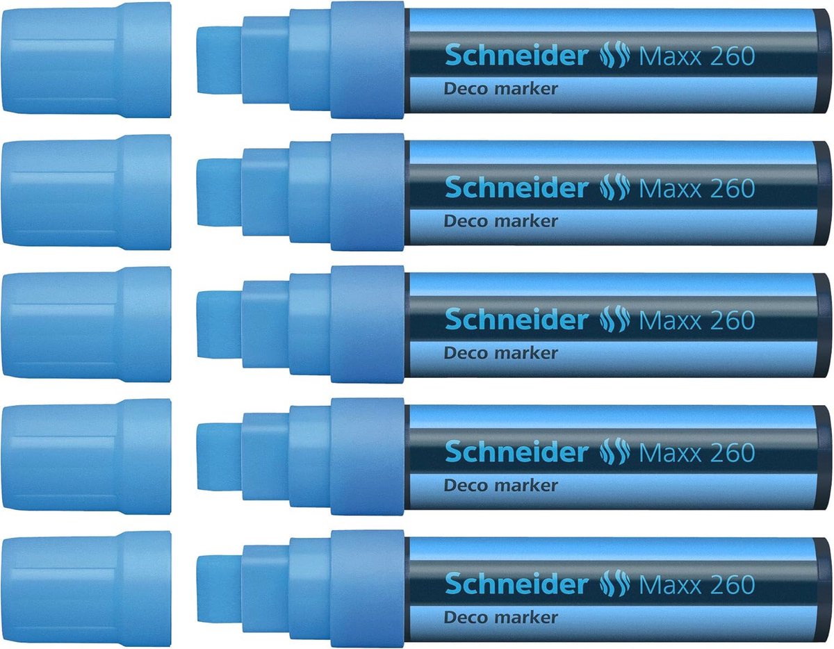 Krijtstift 5-pack lichtblauw voor gladde oppervlakken - 5 mm en 15 mm lijndikte, vochtig afwasbaar