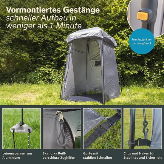 Camping douchegordijn met muggennet en snelle opbouw, 210 cm hoog en ondoorzichtig van Qeedo — afbeelding 2