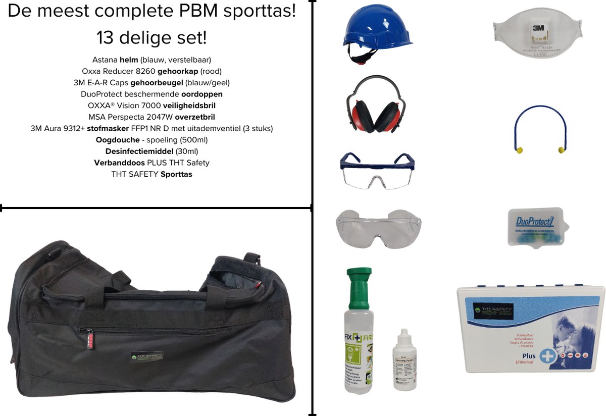 THT SAFETY PBM Sporttas 13 delig - Persoonlijke beschermingsmiddelen - ZZP - Veilig werken