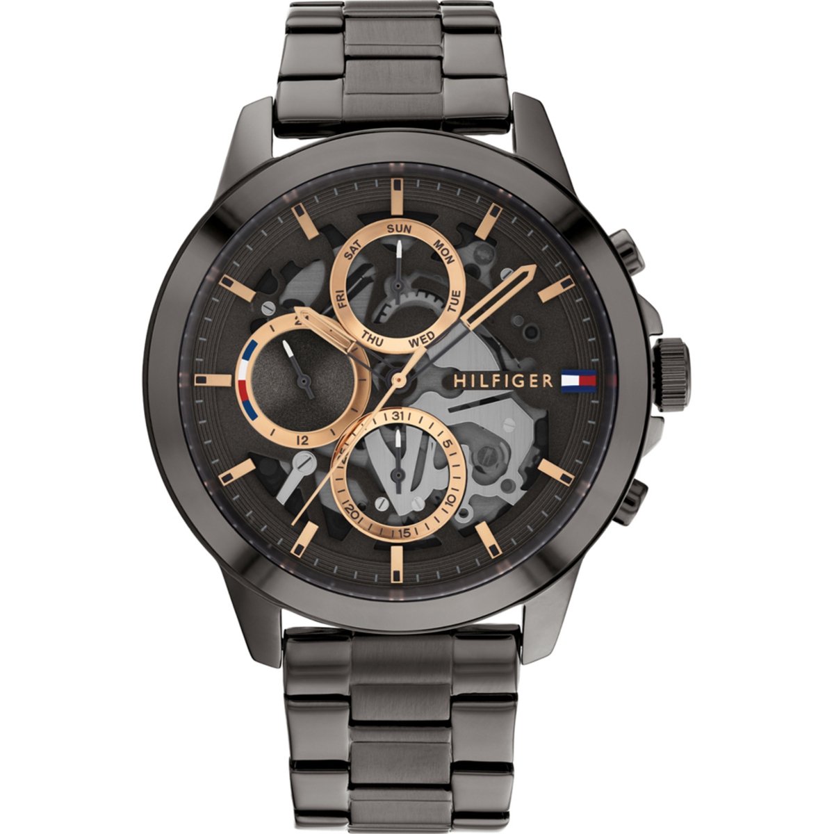 Tommy Hilfiger TH1710479 Heren Horloge - Mineraalglas - Roestvrijstaal - Grijs-Zwart-Gunmetal - Ø 44 mm - Quartz - Vouw-Vlindersluiting