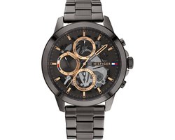 Tommy Hilfiger TH1710479 Heren Horloge - Mineraalglas - Roestvrijstaal - Grijs/Zwart/Gunmetal - Ø 44 mm - Quartz - Vouw/Vlindersluiting