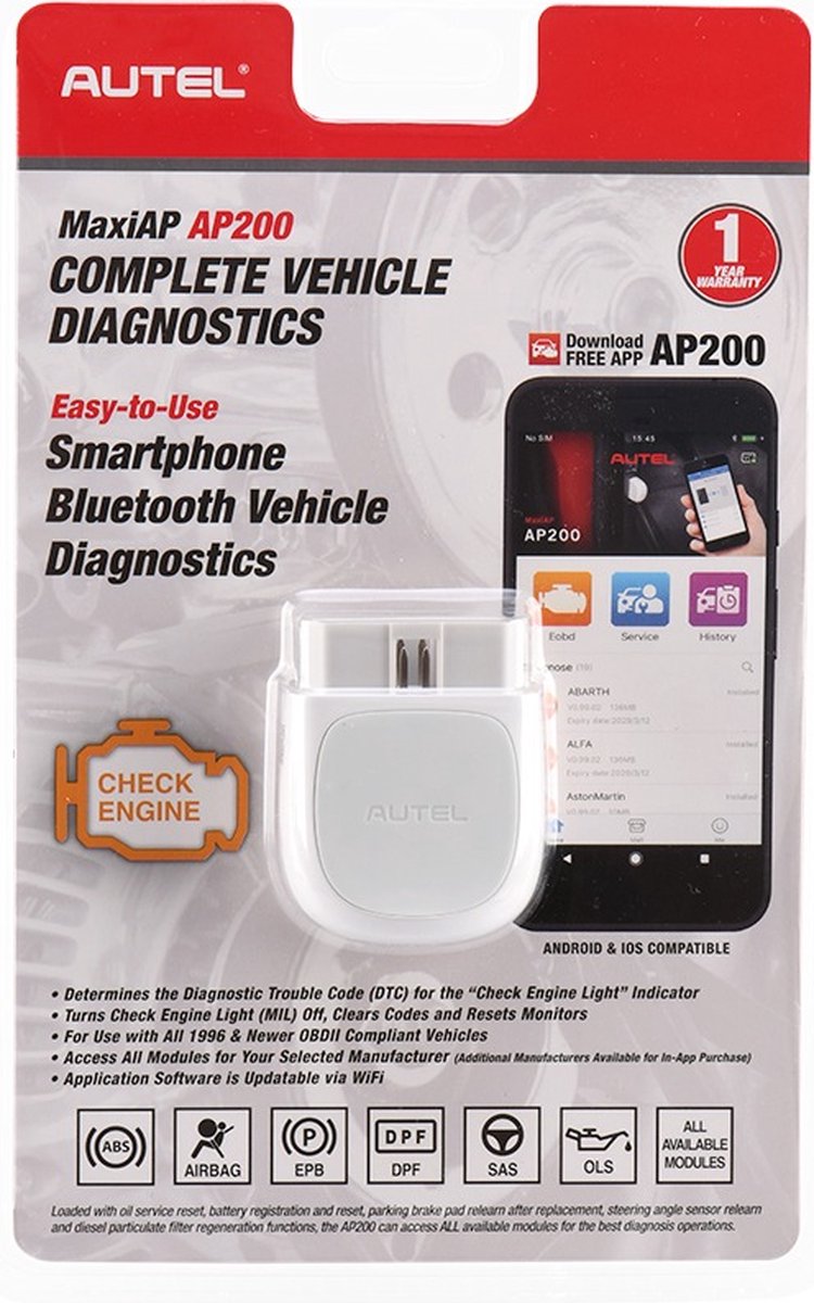 Autel MaxiAP AP200 - Diagnotische tool - Android/iOS - OBDII-functionaliteit thumbnail 6