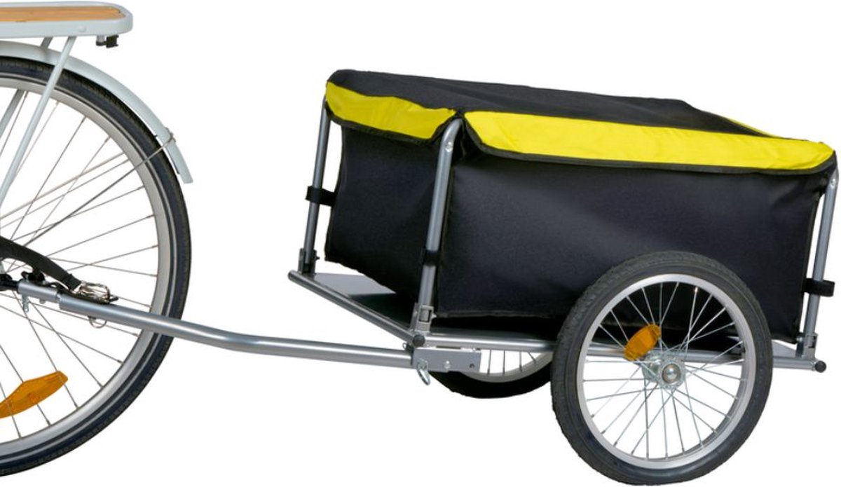 Dunlop Fietskar - Fiets Aanhanger - Fietsaanhanger voor Spullen - Fietskar bagage Opvouwbaar - Fietskar met Reflectoren en Verstelbare Regenhoes - Geel