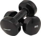 Tunturi Dumbbell set - 2 x 5,0 kg - Vinyl - Zwart - Incl. gratis fitness app